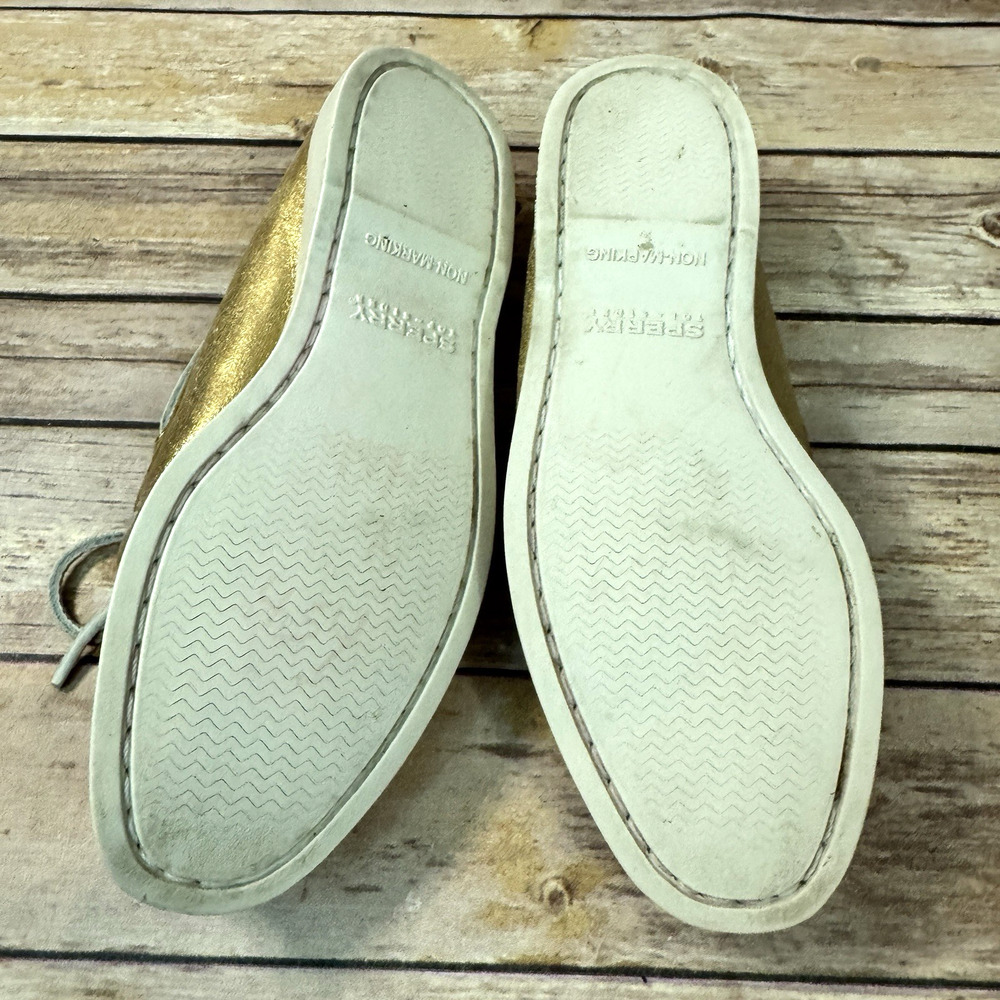 Sperry Womens Gold Leather Lace Up Boat Shoes 7M Preppy Shoes Nautical Classic - Picture 7 of 8